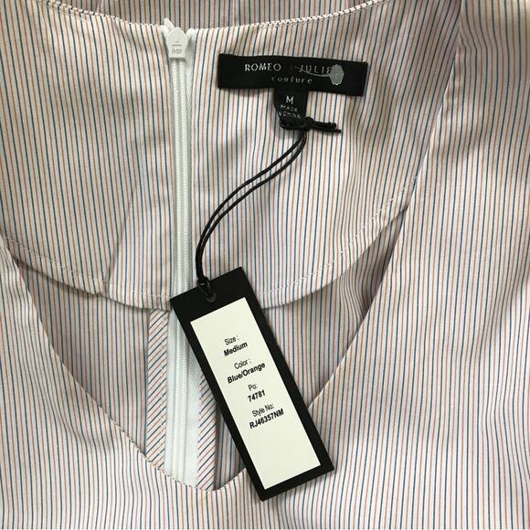 Romeo & Juliet NWT Peplum Blouse White Blue & Orange Long Sleeved - Picture 6 of 8